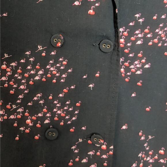 Ines de La Fressange Uniqlo Black Pink Flamingo Print Button Down Top Small - Picture 2 of 4